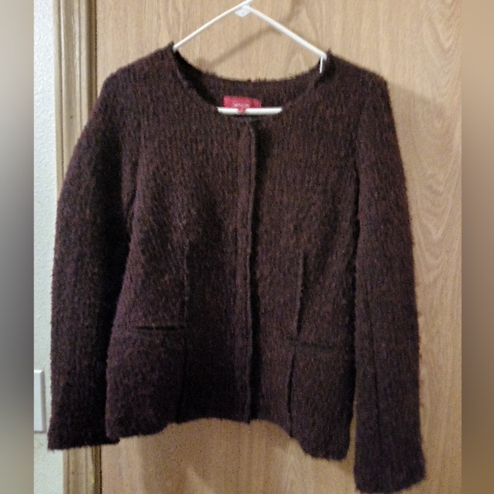 Saks Fifth Avenue Red Label Jacket Women's Small Wool Blend Maroon